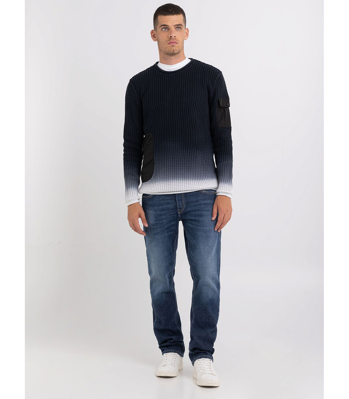 コットンクリンクルグラデーションニット 詳細画像 ブルー 1